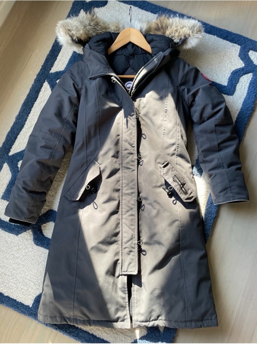 Canada Goose Women's Long Parka Coat in Dark Gray with Fur-Trim Hood